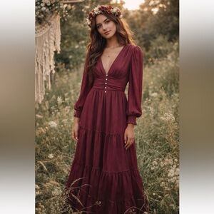 altar'd state Tiered Maxi Dress Blouson Sleeves Whimsy Goth Boho Romantic M